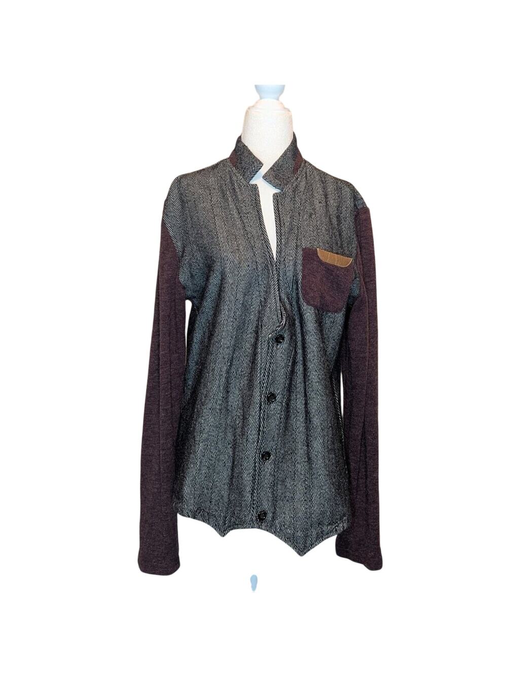 W[dablju:] Wool Blend Button Up Chest Pocket Literary Professor Sweater Size XL